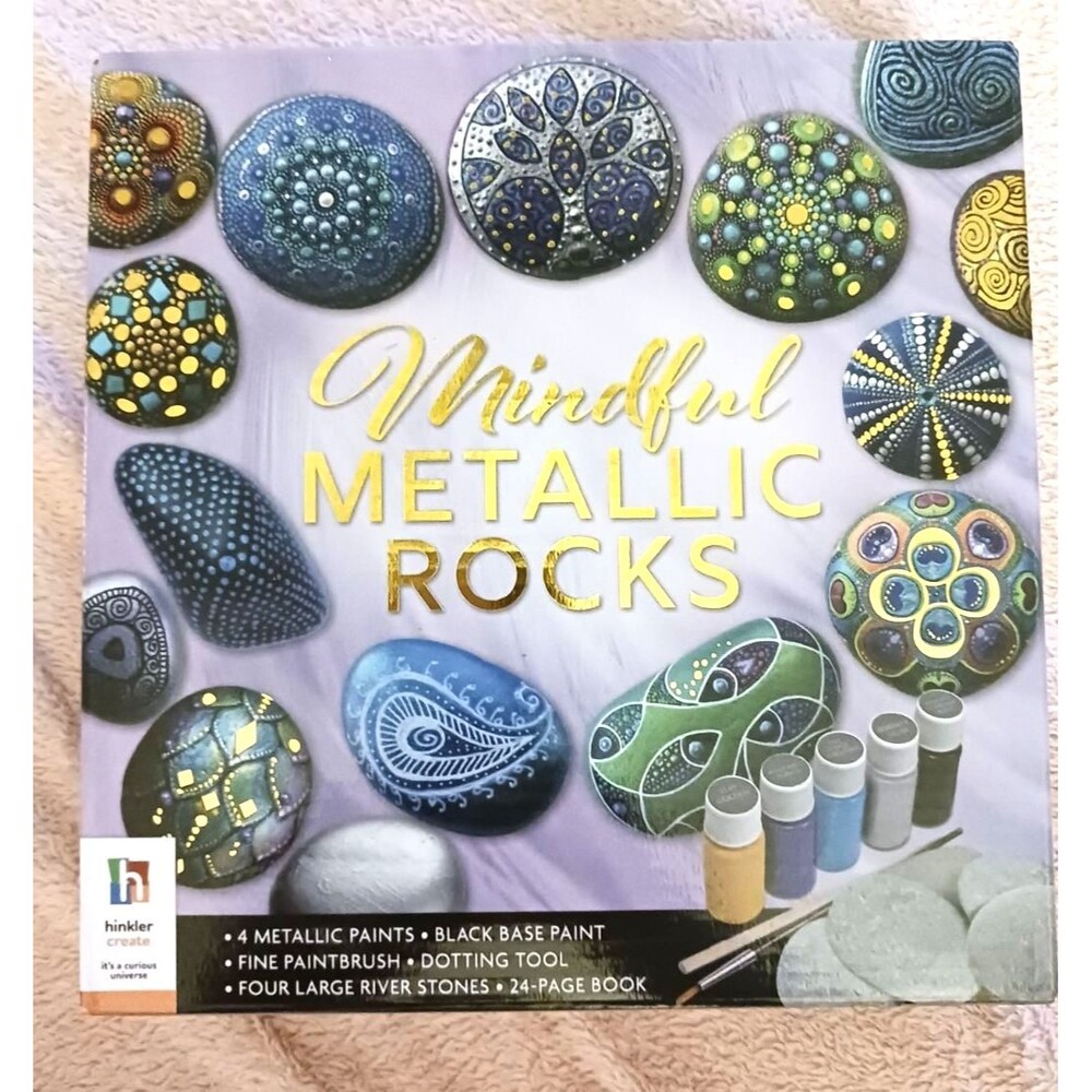 Mindful Metallic Rock Painting by Hinkler Books Complete Starter Set Toy Therapy